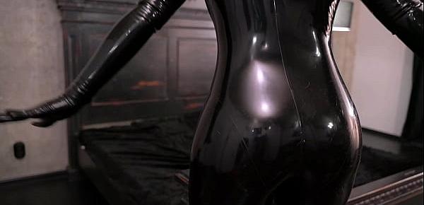 trendshot female with natural boobs and big ass in latex rubber cloth slowly moving teasing free 4k porn